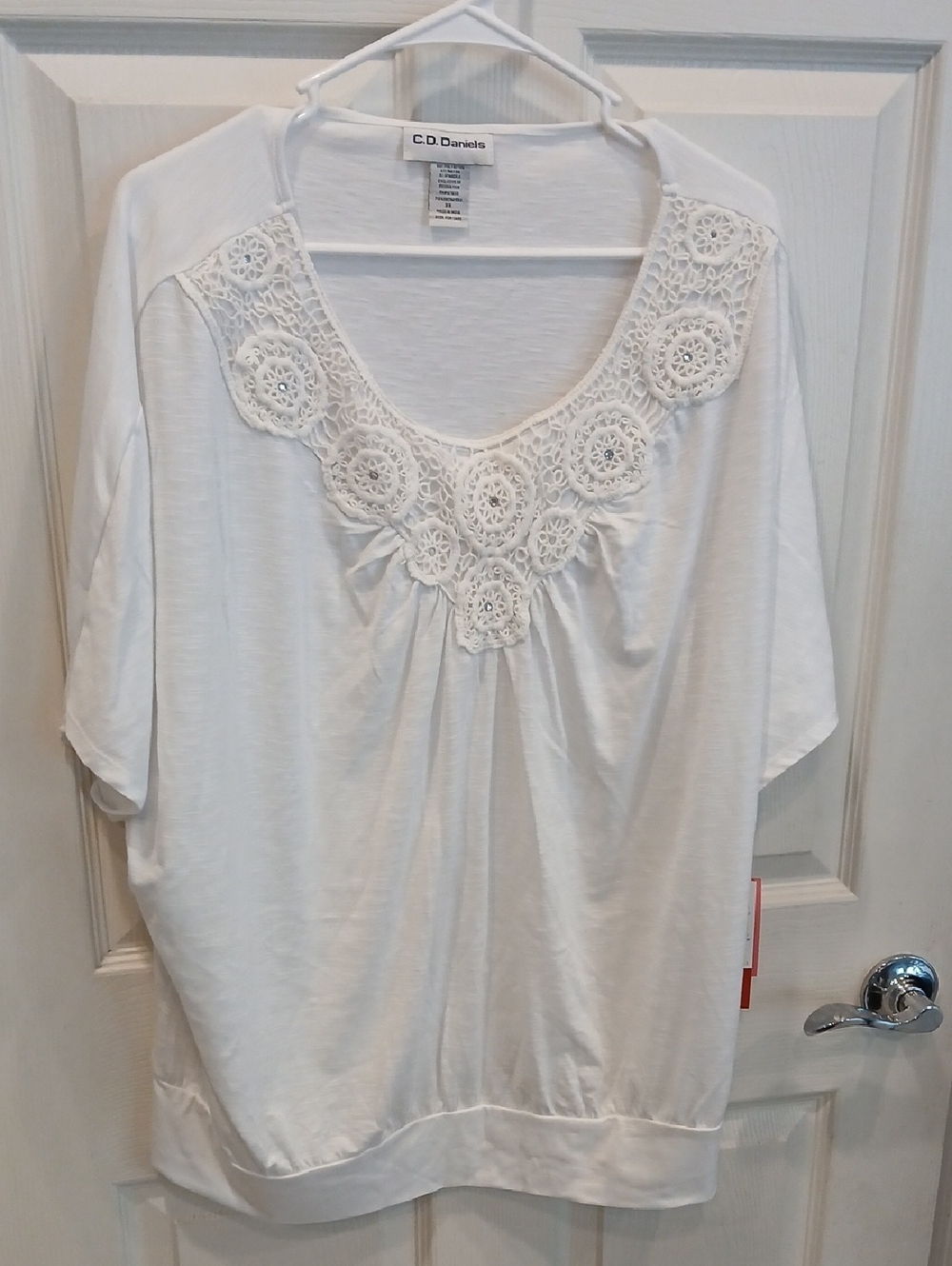 C.D. Daniels White Crochet Yoke Tunic Top